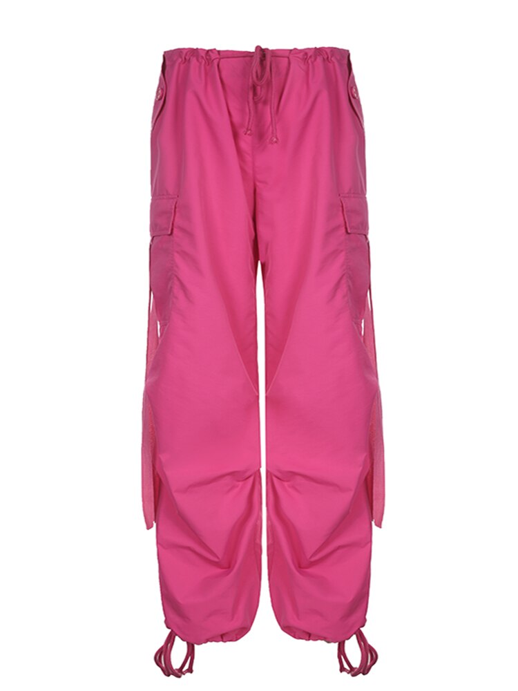 Oversized Cargo Pants 2023 Summer New Sweatpant Ribbon Low Rise Chic Pink Capris Casual Streetwear Womens Pants