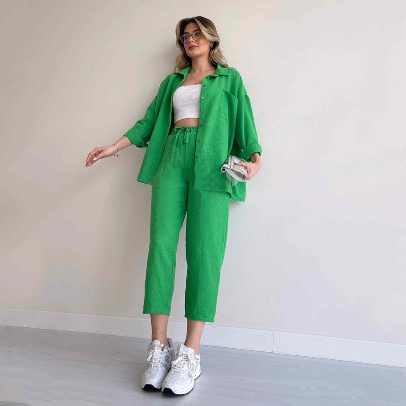 Large Size Women's 2023 Autumn New Casual Loose Shirt Jacket Nine-point Sports Haram Pants