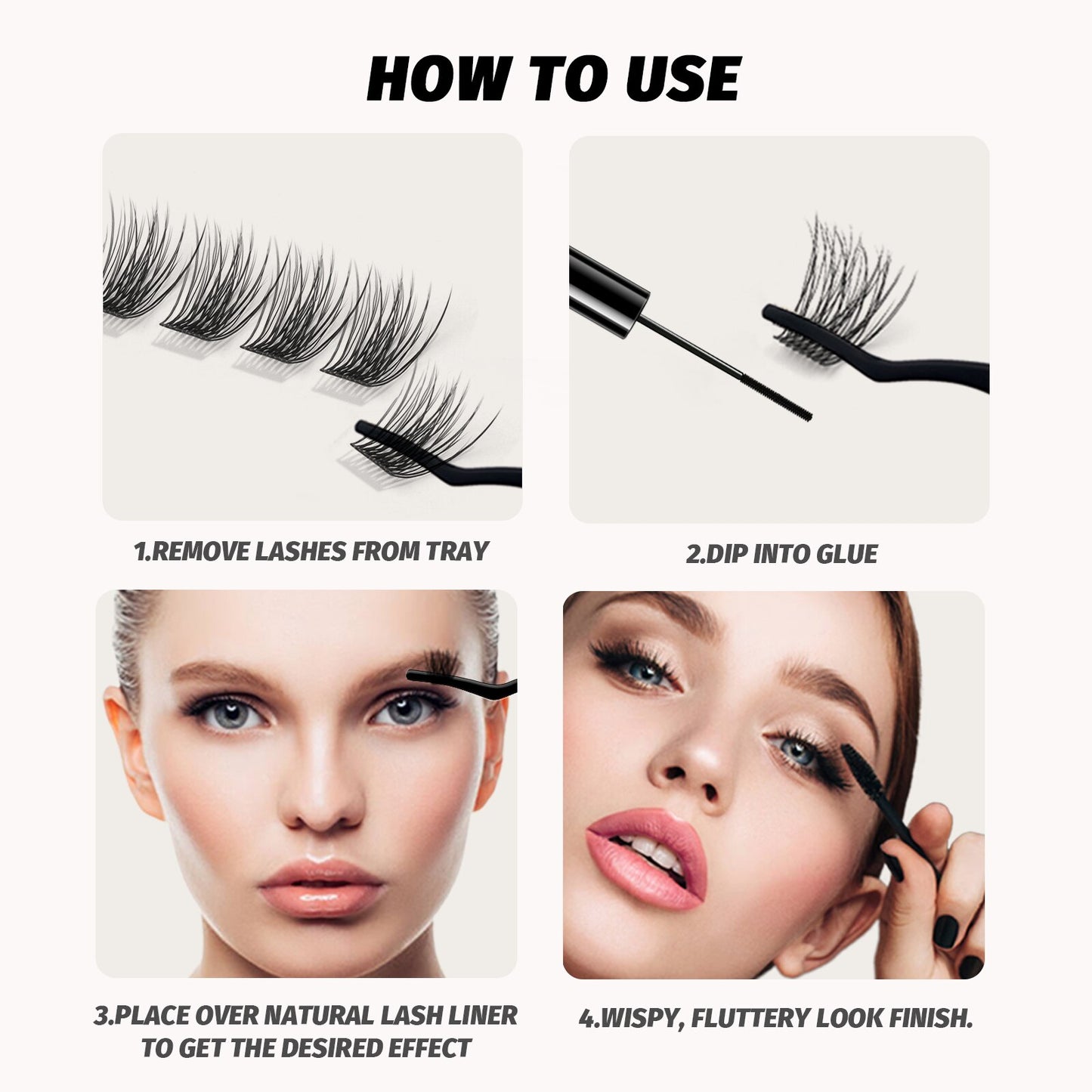 FinyDreamy 96 Clusters Eyelash Extension Kit Strong Hold Glue Volume Dovetail Individual Lashes Natural Makeup