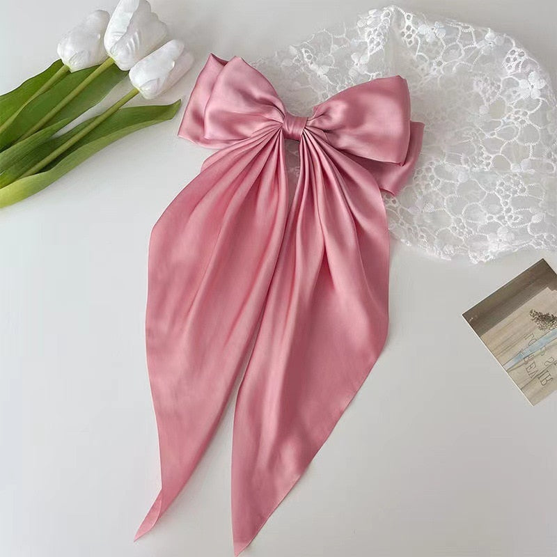 Women Large Bow Hairpin Summer Chiffon Big Bowknot Stain Bow Barrettes Women Solid Color Ponytail Clip Hair Accessories