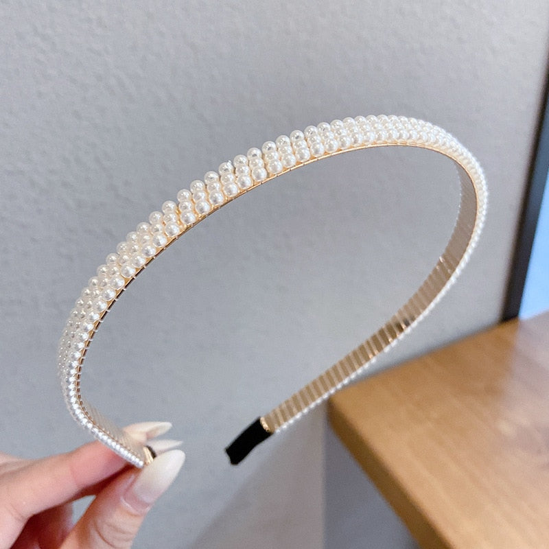 New Women Full Pearls Hair Bands Elegant Sweet Headband Simple Hair Hoop Head Band Korean Handmade Wedding Hair Accessories Gift