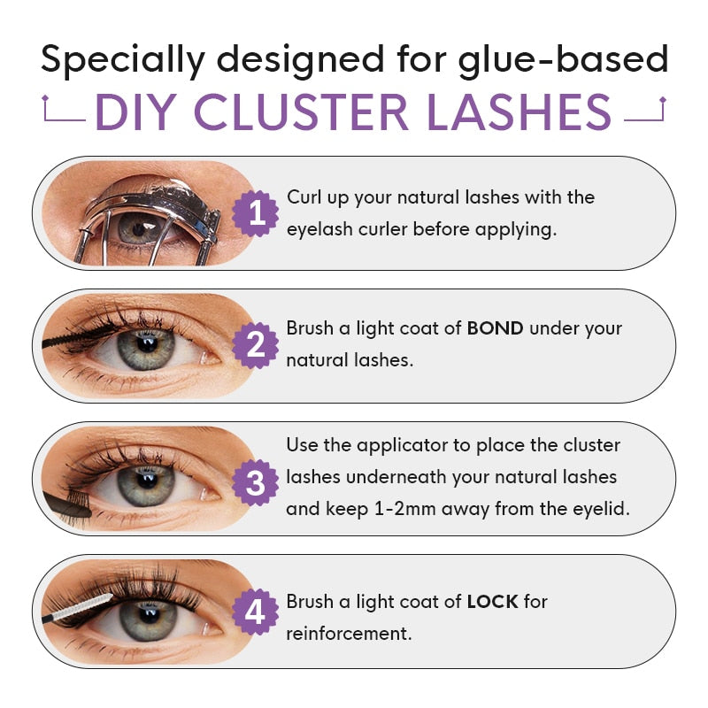 Genielash 2 in 1 Bond and Seal/Lock Dual-Ended Eyelash Glue for DIY Eyelash Extensios Long Lasting Waterproof Spiral Brush