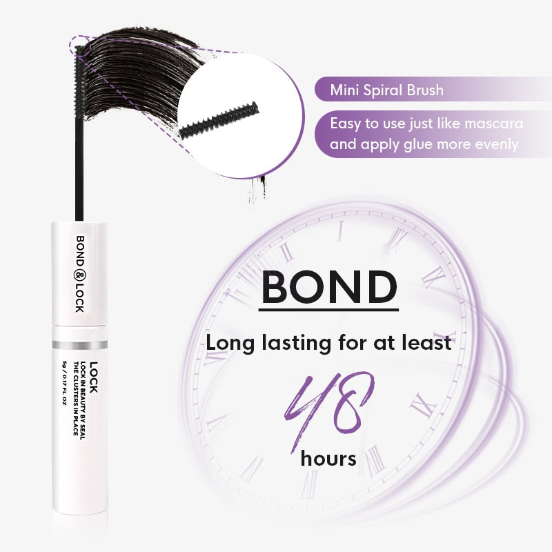 Genielash 2 in 1 Bond and Seal/Lock Dual-Ended Eyelash Glue for DIY Eyelash Extensios Long Lasting Waterproof Spiral Brush