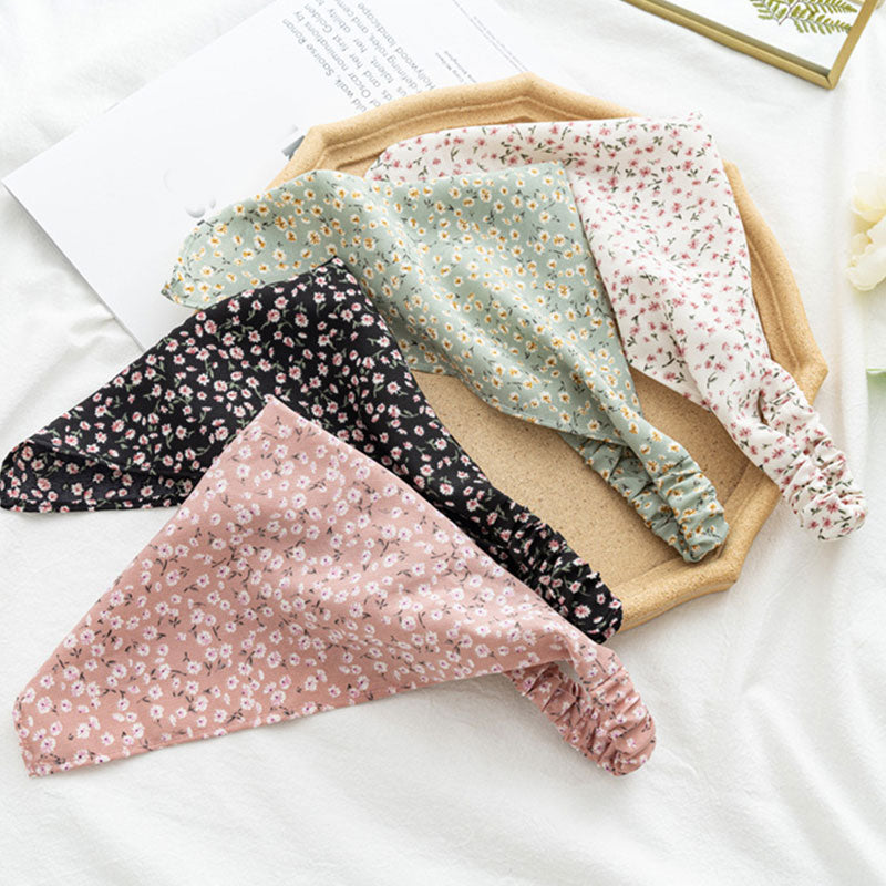 Floral Print Triangle Hair Scarf Headband Cute Turban Headwrap Head Scarf Elastic Hair Band Hairbands Women Hair Accessories summer wear