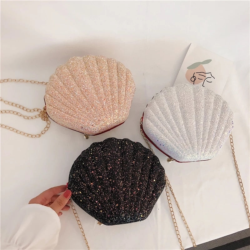NEW Women Shoulder Handbags Shell Bag Chain Cute Sequins Small Bag Phone Money Pouch Zipper Crossbody Bags for Women Bolsa