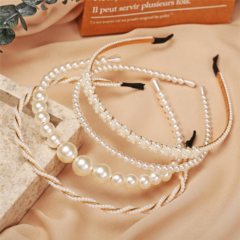 New Simple Full Pearls Women Hairbands Sweet Headband Hair Hoops Holder Ornament Head Band Lady Elegant Fashion Hair Accessories