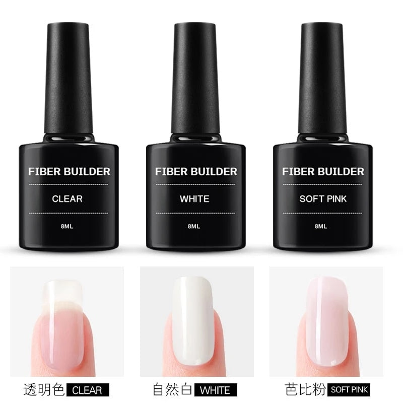 Fibre builder gel transparent white pink colors repair nail tips UV nail polish fiber gel