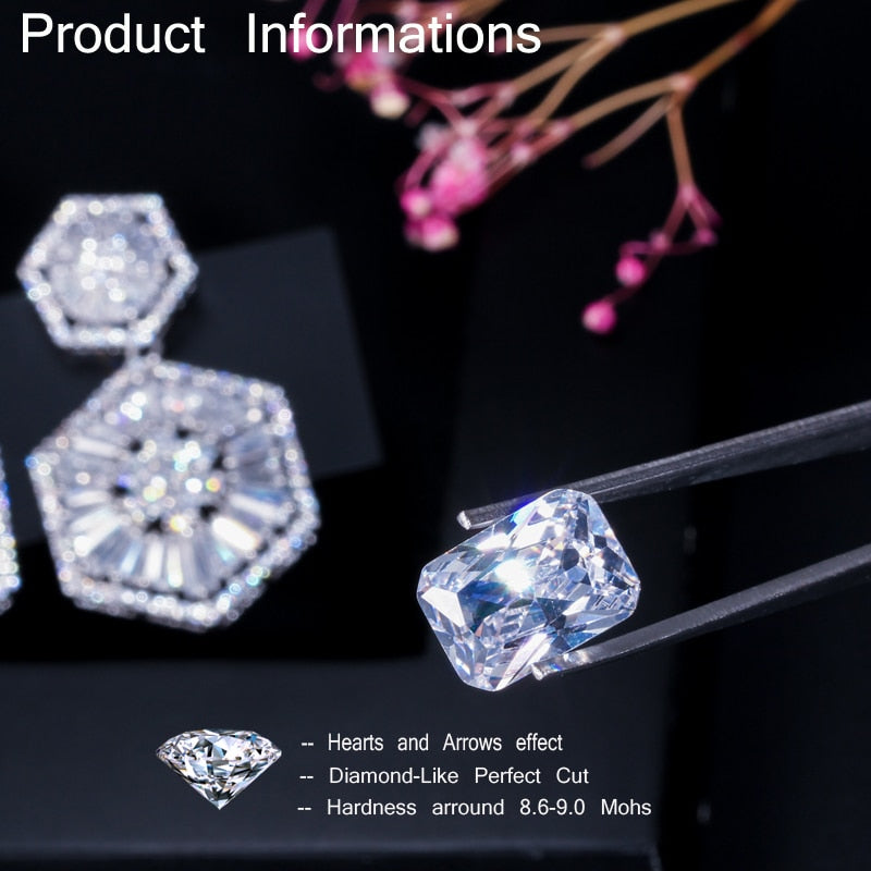 Luxury Full White Earring for Women Sparkling Wedding Bridal Jewelry.