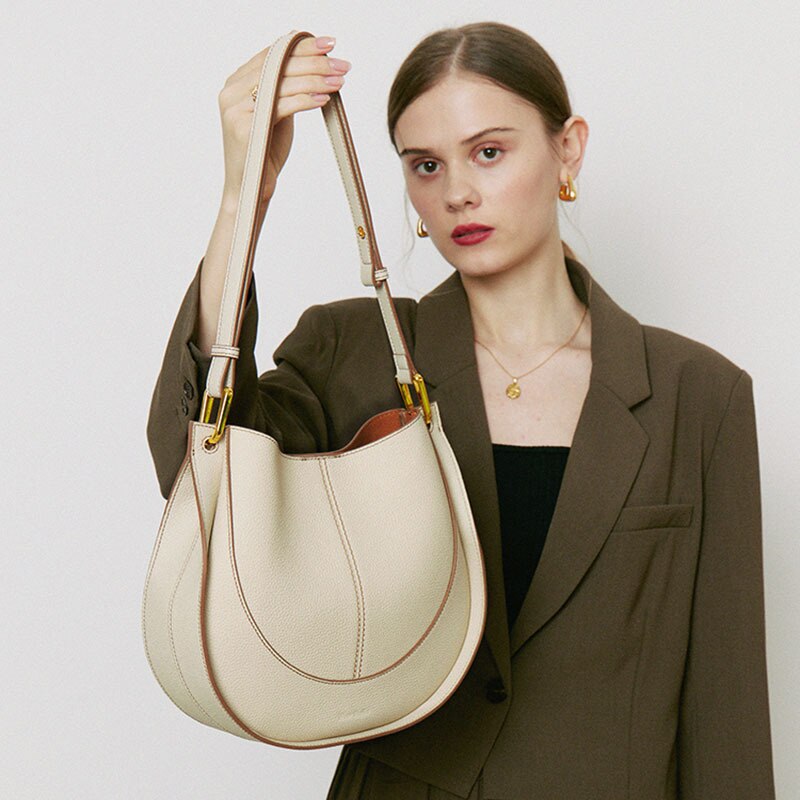 Genuine Leather Women's Shoulder Bags Fashion Retro All-match Classical Saddle Bucket Bag High-end Crossbody Handbag for Ladies
