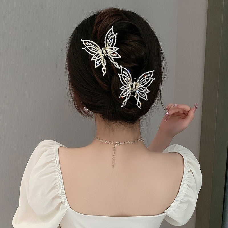 Golden Butterfly Women Hair Claws Luxury Hair Clips For Girl Crab Large Size Korean Barrette Headwear Hair Styling Accessories