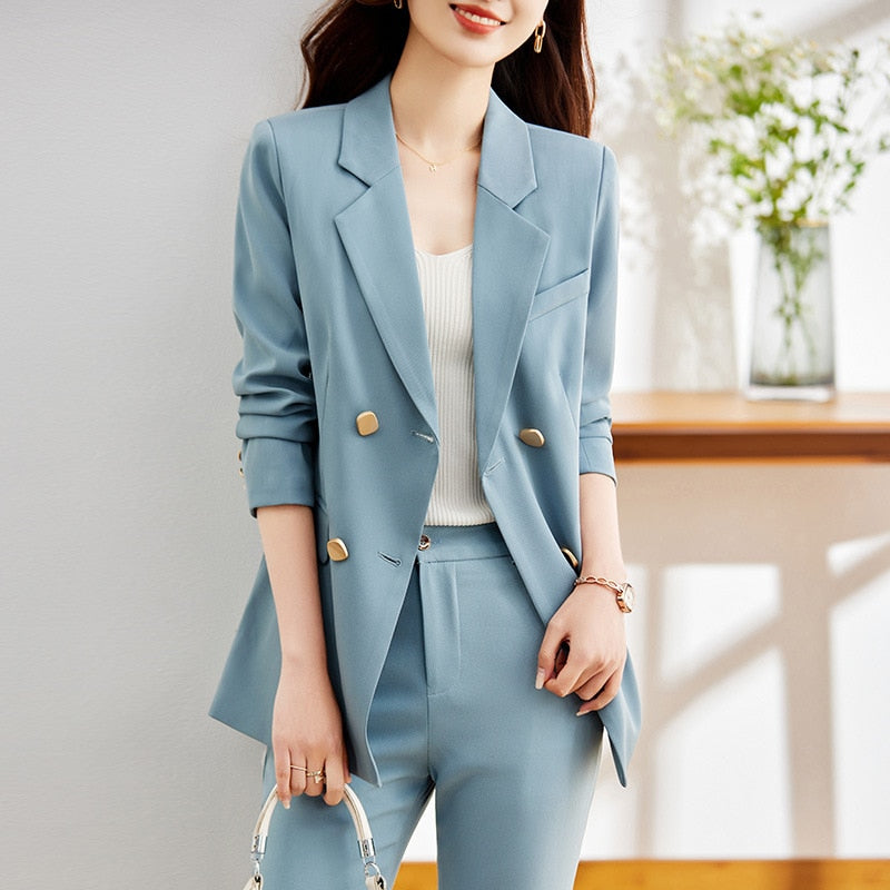 Spring Summer Formal Professional Women Business Suits with Pants and Jackets Coat Style Elegant Blazers Pantsuits S-4XL