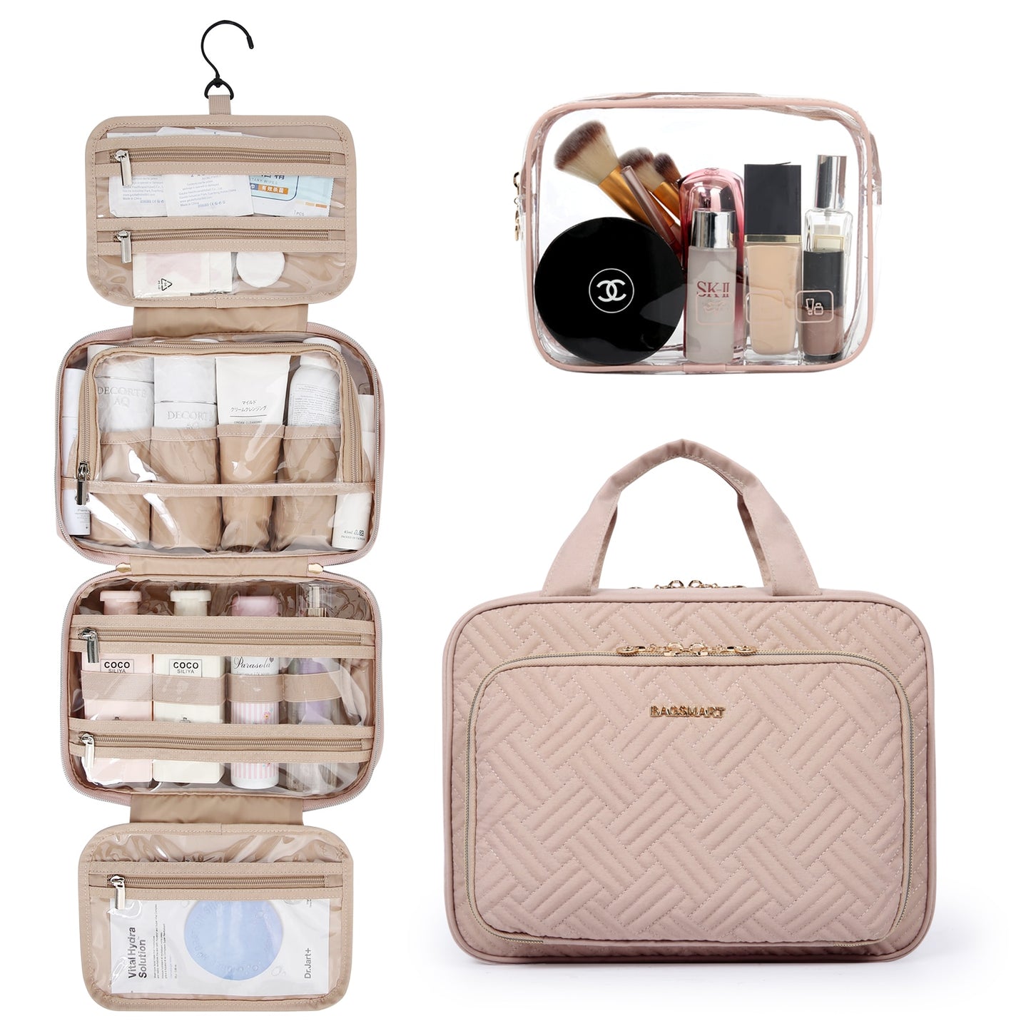 BAGSMART waterproof Travel Makeup Organizer Toiletry Bags Cosmetics|Jewellery|Makeup organiser for travel