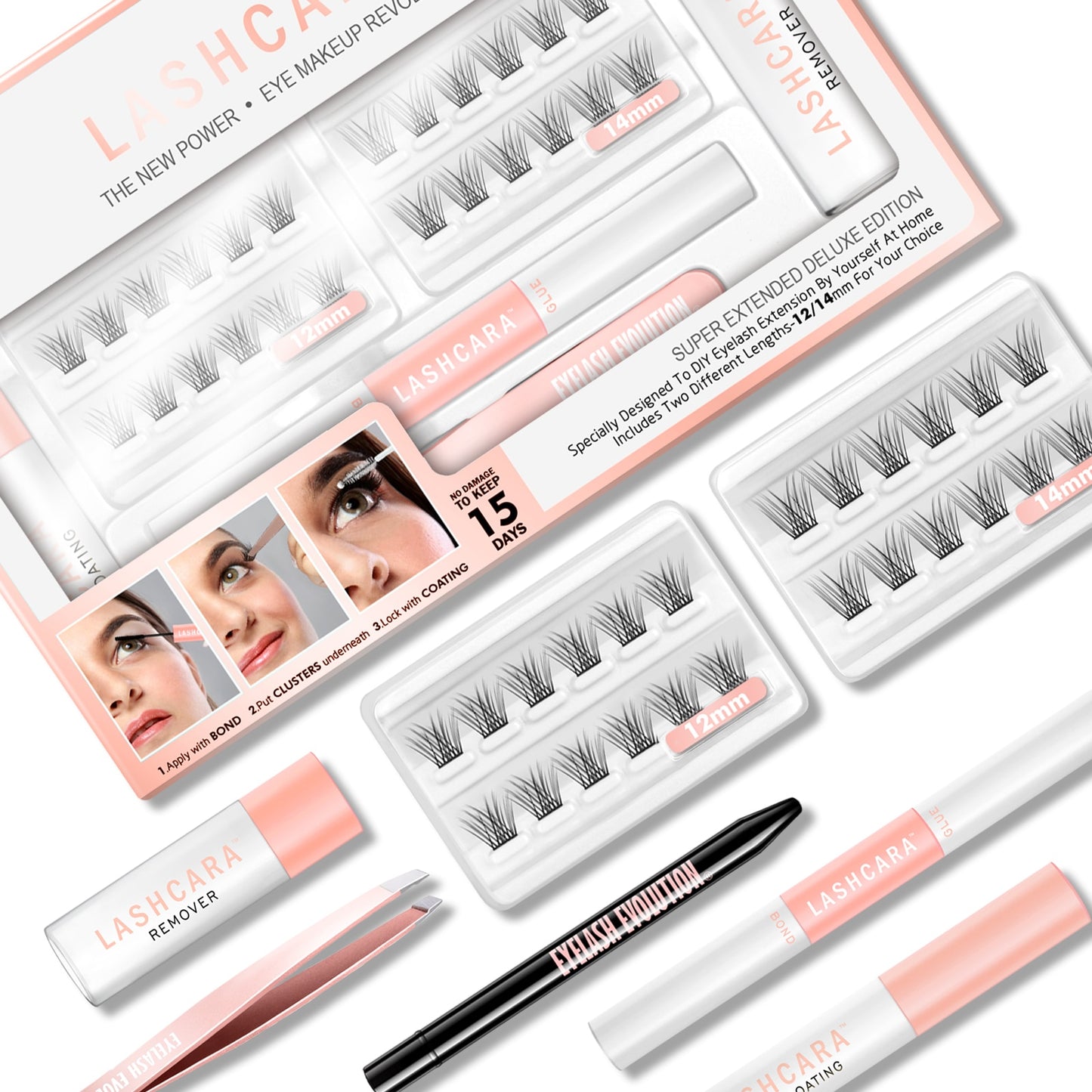 Eyelash set box with tweezers and glue packed