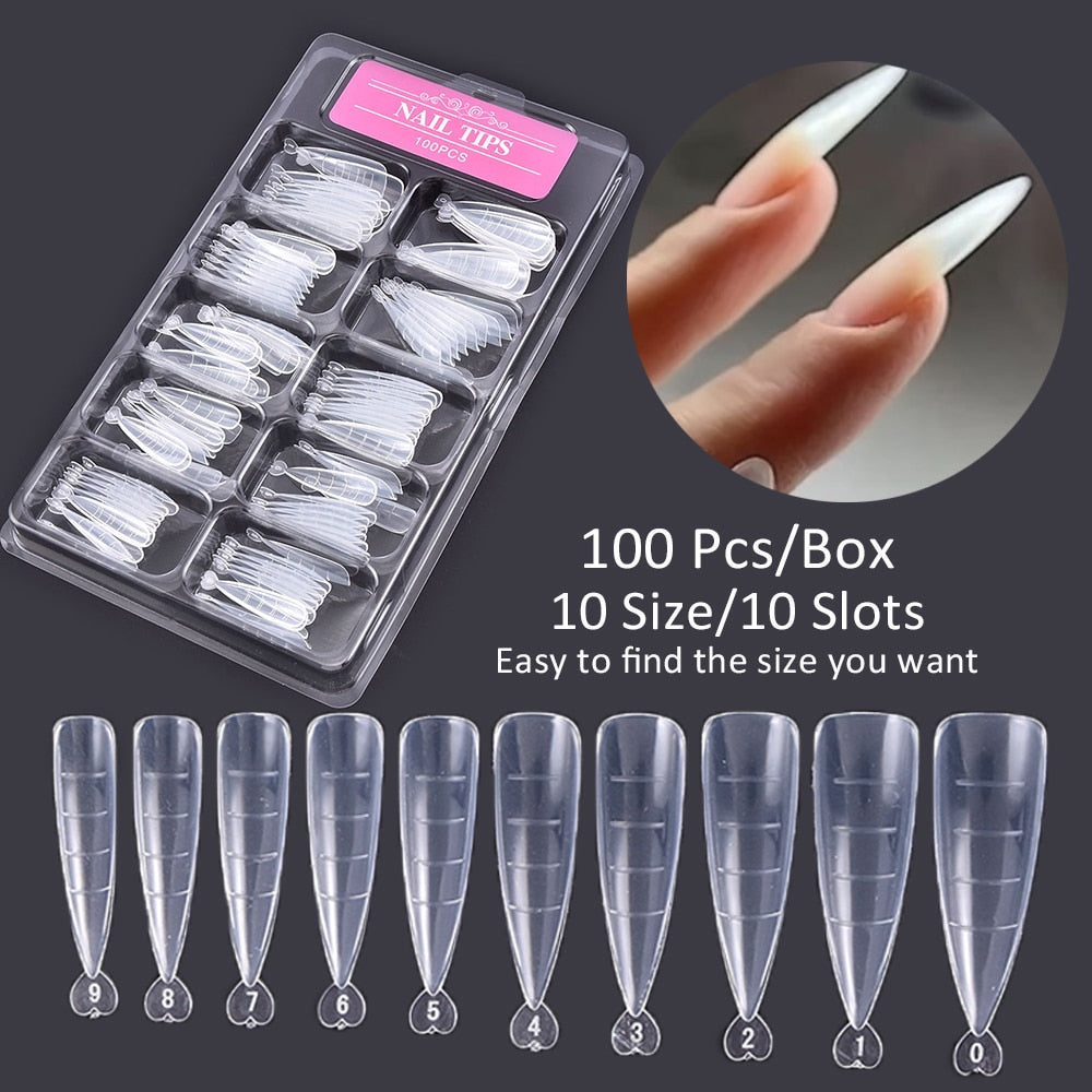 100pcs Professional Nails Long Instantly Upgrade Your Look With Long Transparent Clear Fake Nail For Home DIY Nail Salon Nail Extension
