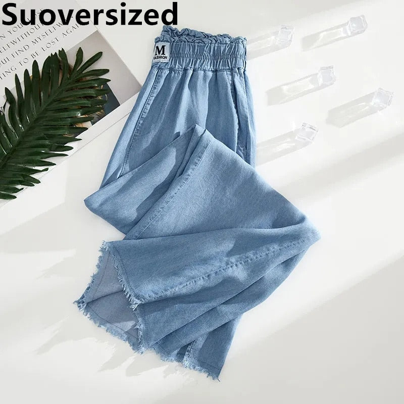 Oversized Summer Thin Wide Leg Jeans Loose Casual High Waist Cowboy Pantaloons Fashion Soft Women's Straight Pants