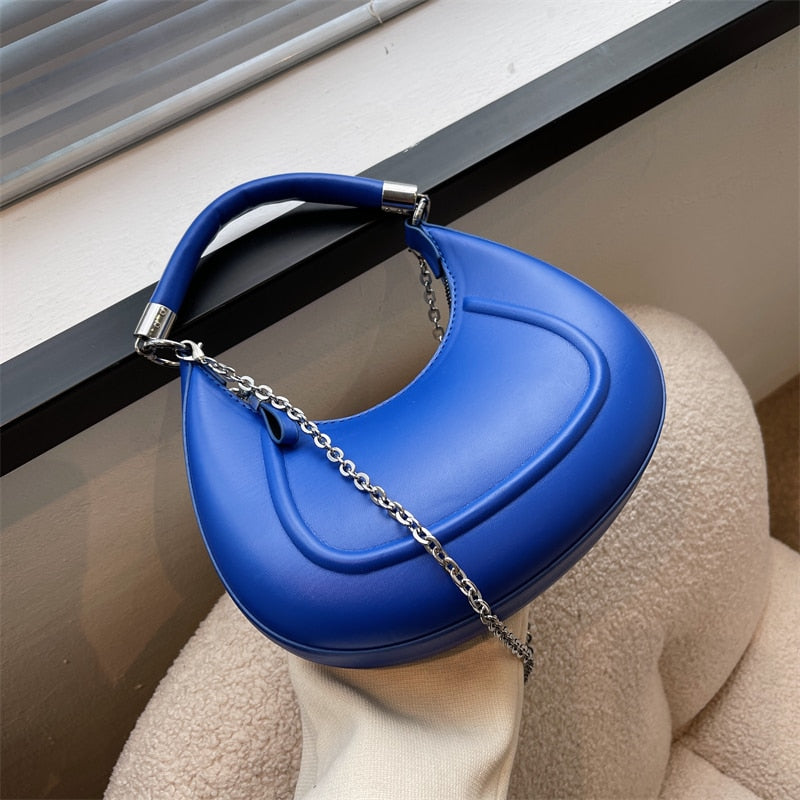 Half-moon Small Leather Arm Bag with Short Handle 2022 Women Designer Handbag Luxury Chain Lady Shoulder Crossbody Bag