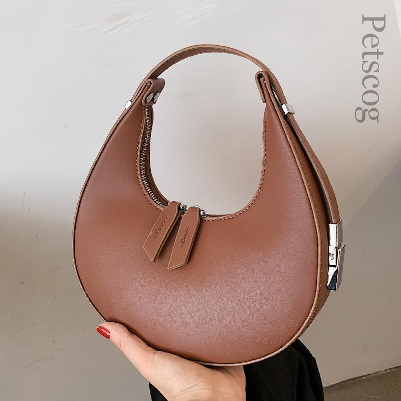 Petscog Luxury Handbags Vintage Leather Clutch Bag Half Moon Underarm Shoulder Bags For Women Handle Bag Bolsa Feminina