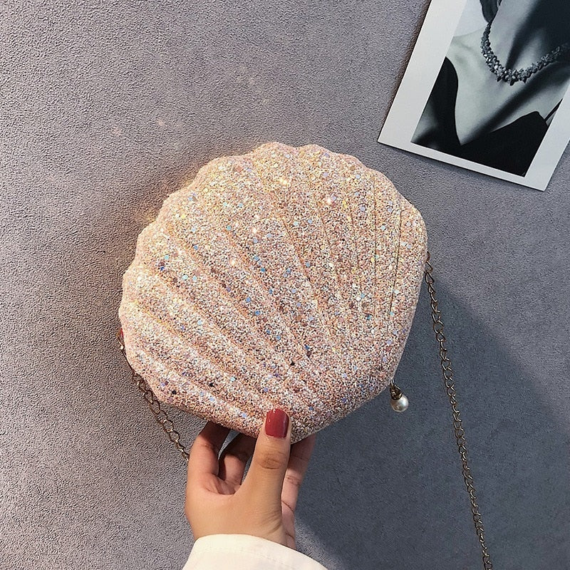 Women Shoulder Handbags Shell Bag Chain Cute Sequins Small Bag Phone Money Pouch Zipper Crossbody Bags for Women