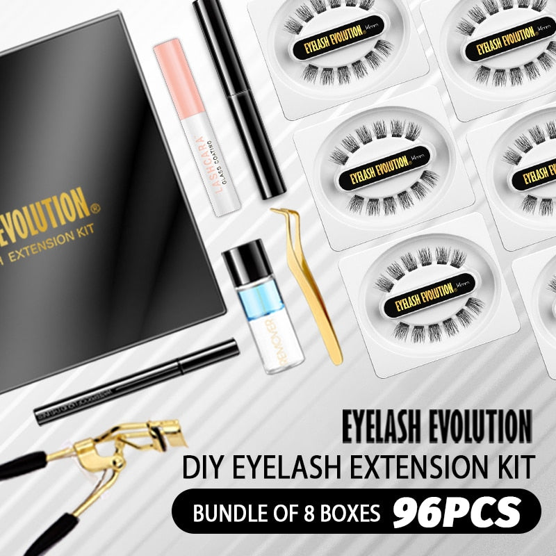 FinyDreamy 96 Clusters Eyelash Extension Kit Strong Hold Glue Volume Dovetail Individual Lashes Natural Makeup