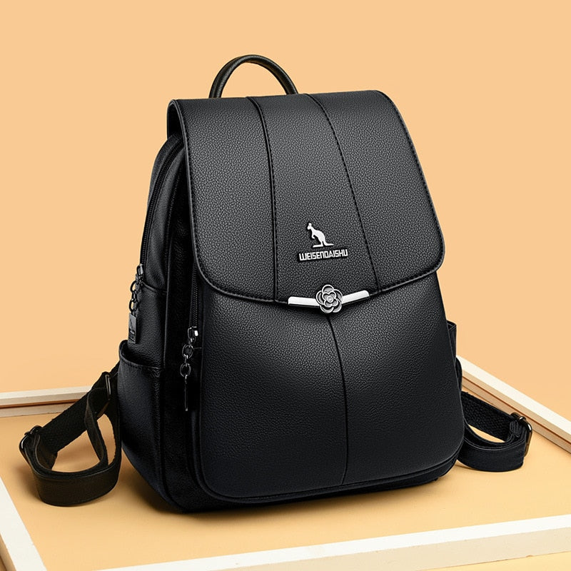 Women's Backpack Soft Leather Casual Lightweight One-Shoulder Travel Bag Fashion School Bag