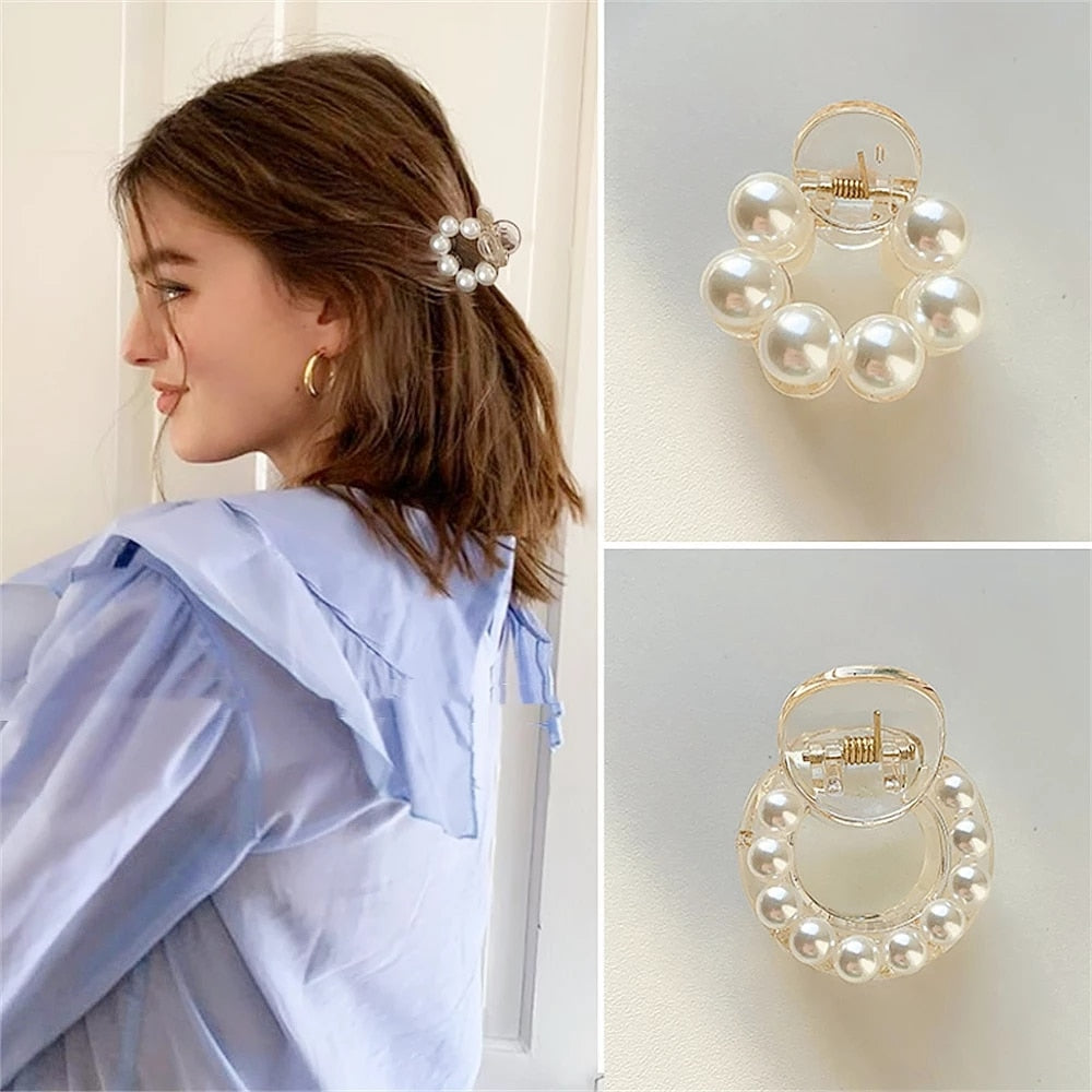 Sweet Mini Round Pearl Hair Clips for Women Girls Hair Claw Chic Barrettes Claw Crab Hairpins Styling Fashion Hair Accessories