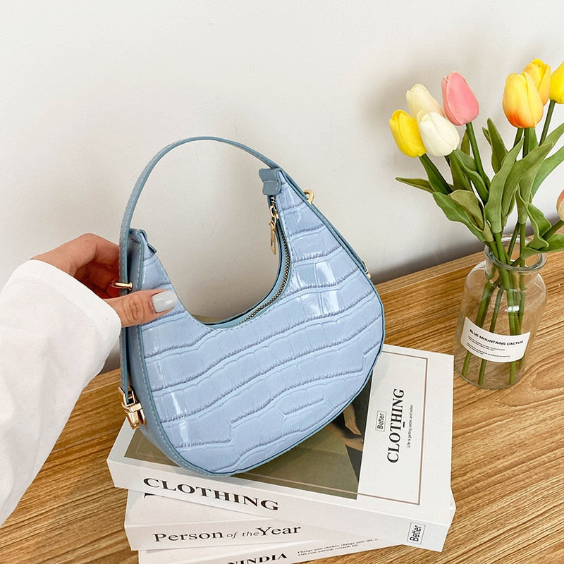 PU Leather Women Luxury Designer Handbag Purses 2023 Fashion Vintage Double Zipper Half Moon Crescent Hobos Shoulder Bags