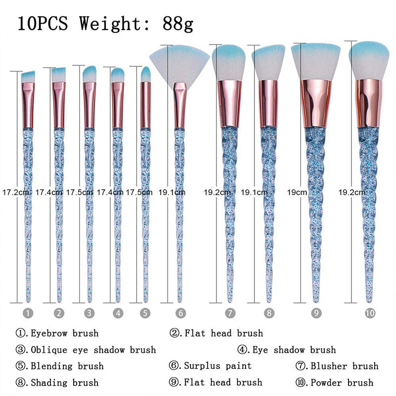 10Pcs Blue Unicorn Makeup Brushes Set Makeup Brush For all Beauty Makeup, Makeup Tools, Makeup Brush, Cosmetic Brush