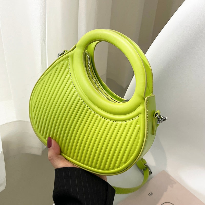 Half Moon Small Shoulder Bag For Women 2023 Spring New Green Purple Handbags Pleated Design Pu Leather Crossbody Round Hand Bag
