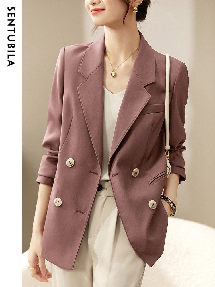 Elegant Blazers for Women 2023 Office Ladies Work Business Casual Notched Collar Long Sleeve Loose Straight Jacket