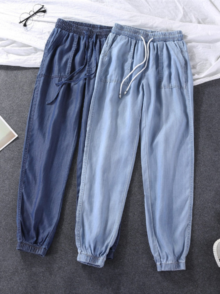 Women Pants Summer New 2023 Thin High Elastic Woman Jeans Oversize Trousers Soft Cool Female Casual Denim Pants