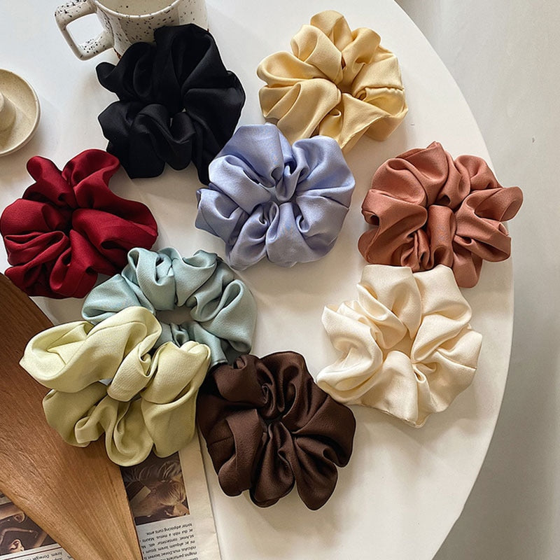 Women Girls Silky Satin Hair Scrunchies Solid Stretch Elastic Hair Tie Simple Elegant Rubber Band Ponytail Tie Wholesale