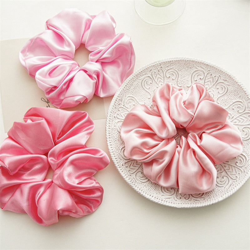 Multicolored Satin oversized scrunchies- stretch elastic