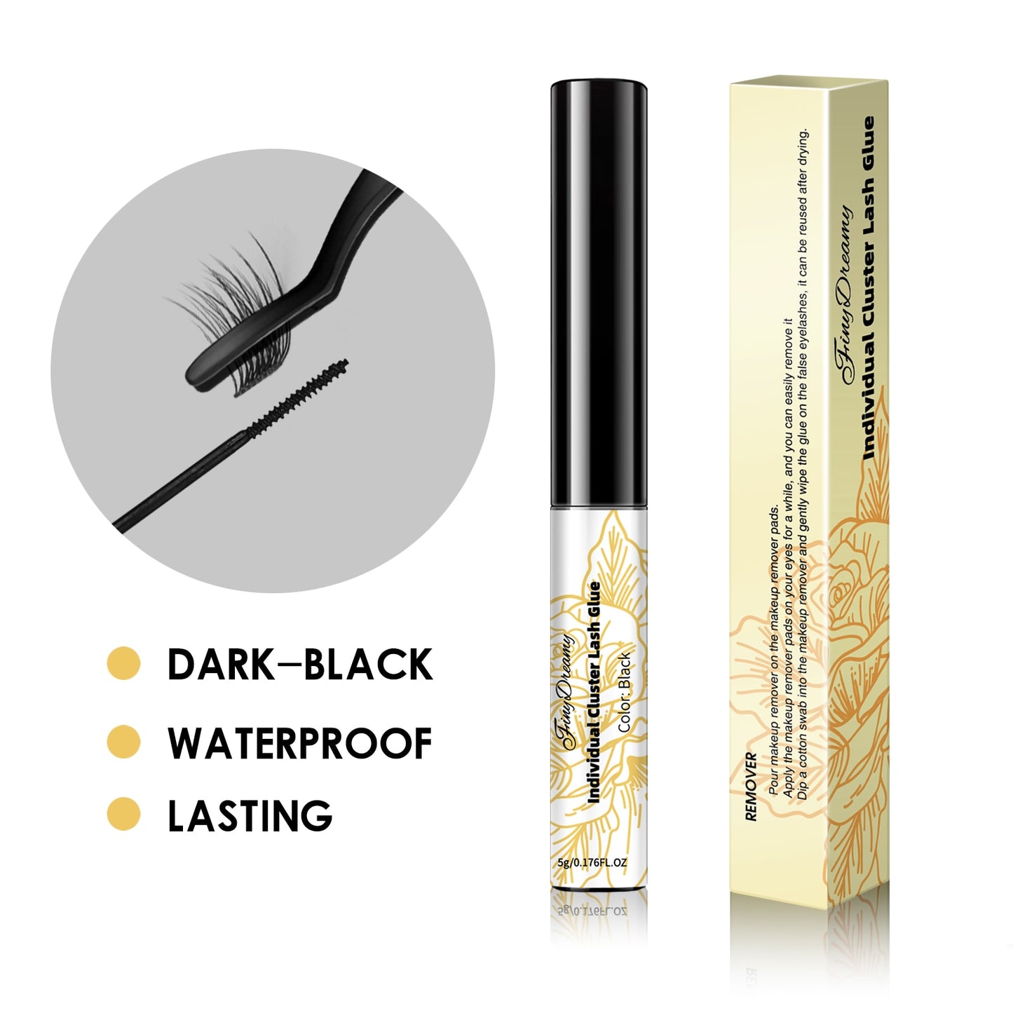 FinyDreamy DIY Eyelash Glue Cluster Cils Dark Odor Free Professional Lashes Latex Free Adhesive for False Mink Eyelash Extension
