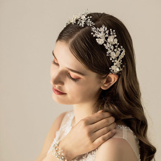 Handmade Alloy Wired Rhinestones Crystal Pearls Wedding Headband Bridal Hair