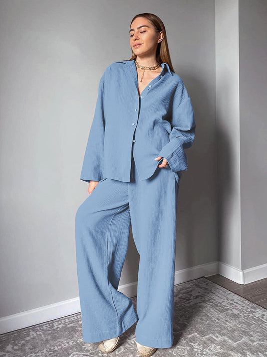 Cotton Women's Home Clothes Brown Long Sleeve 2 Piece Sets Sleepwear Loose Trouser Suits Casual Female Pajamas Autumn 2023