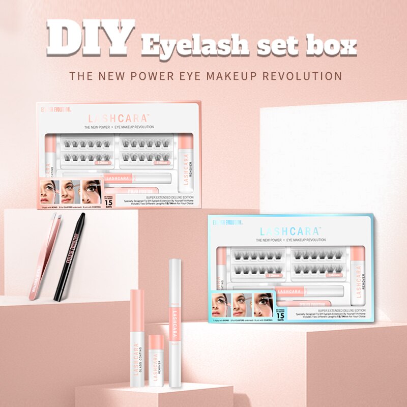 Eyelash set box with tweezers and glue packed