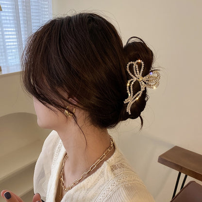 Pearl Hair Claw Set Clip for Women Pearl Bow Hairpins Metal Hair Accessories Geometric  Barrette Crystal Clip Big