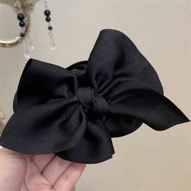 fabric large bow retro ponytail claw clip