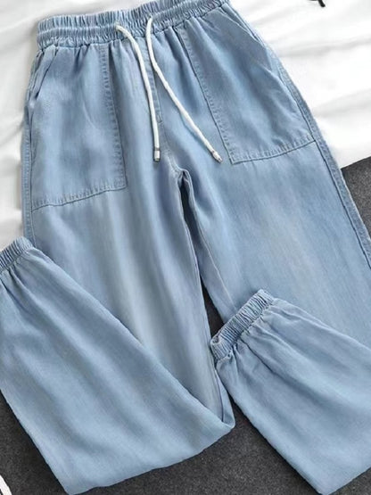 Women Pants Summer New 2023 Thin High Elastic Woman Jeans Oversize Trousers Soft Cool Female Casual Denim Pants