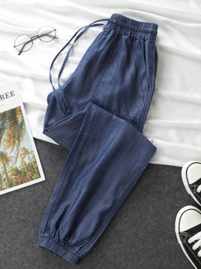 Women Pants Summer New 2023 Thin High Elastic Woman Jeans Oversize Trousers Soft Cool Female Casual Denim Pants