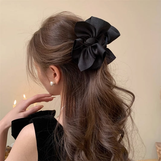 fabric large bow retro ponytail claw clip