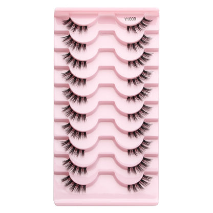 Half Lashes 3D Cat Eye Lashes Natural Look Fluffy Corner Eyelashes 3/5/10 Pairs Wispy Half False Eyelashes Faux Mink Makeup