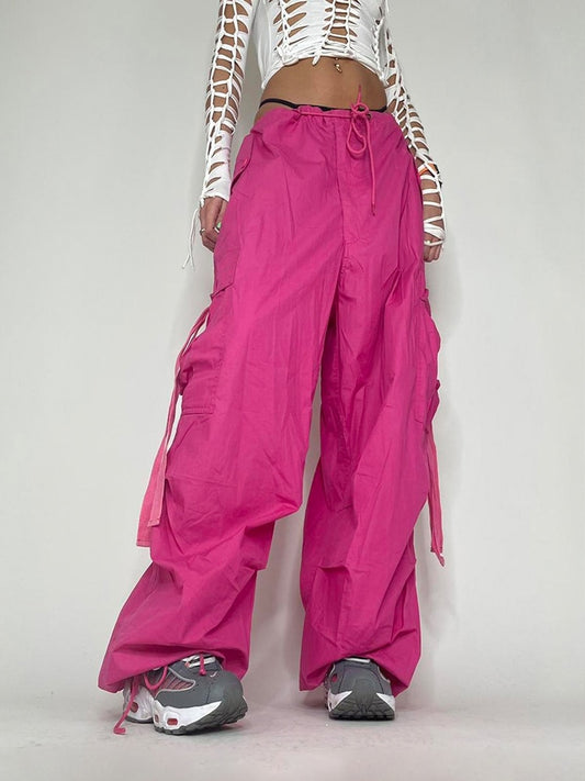 Oversized Cargo Pants 2023 Summer New Sweatpant Ribbon Low Rise Chic Pink Capris Casual Streetwear Womens Pants