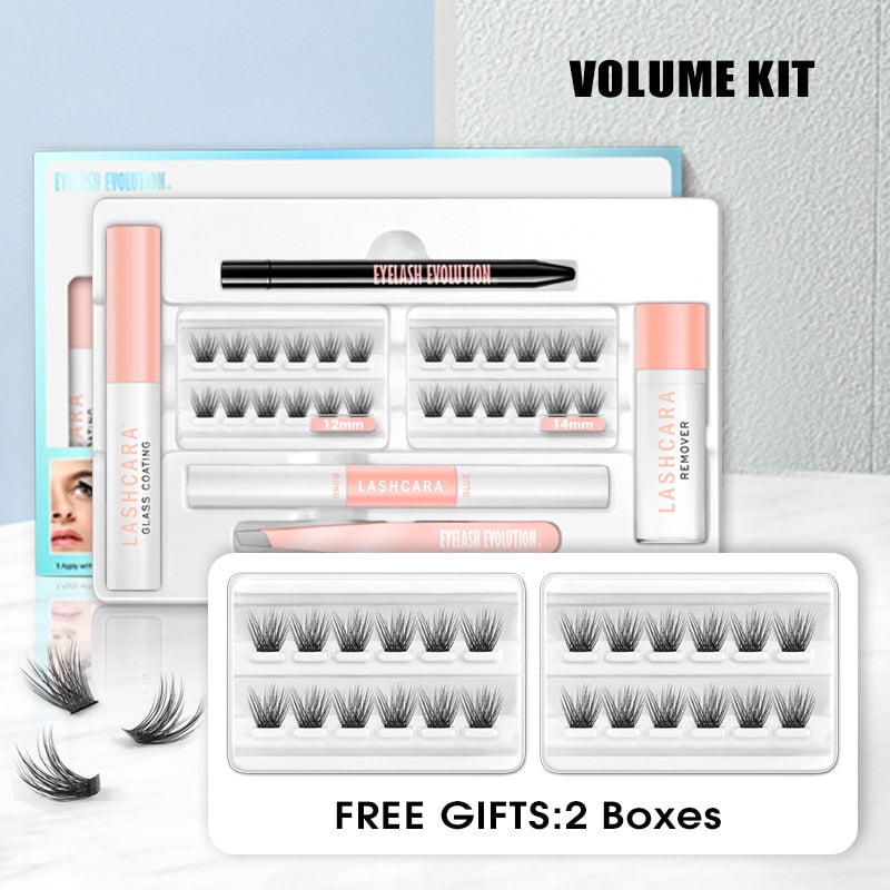 Eyelash set box with tweezers and glue packed