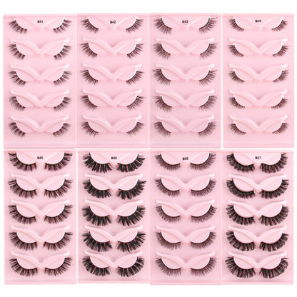 Half Lashes 3D Cat Eye Lashes Natural Look Fluffy Corner Eyelashes 3/5/10 Pairs Wispy Half False Eyelashes Faux Mink Makeup