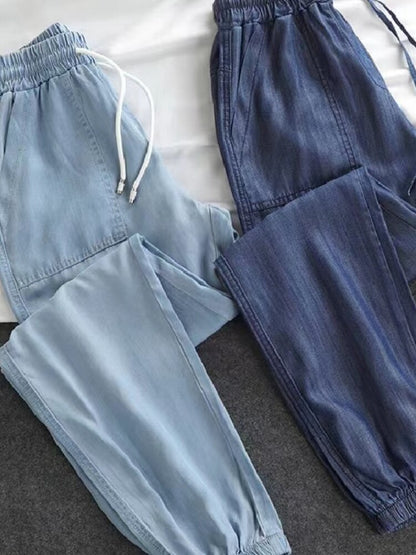Women Pants Summer New 2023 Thin High Elastic Woman Jeans Oversize Trousers Soft Cool Female Casual Denim Pants