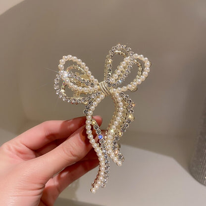 Pearl Hair Claw Set Clip for Women Pearl Bow Hairpins Metal Hair Accessories Geometric  Barrette Crystal Clip Big