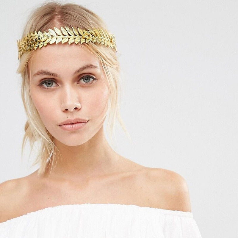 Fashion Golden Leaf Laurel Tiara Grecian Leaf Back Headwear Pearl Wedding Tiara Headband Hair Crown Bridal Hair Accessories