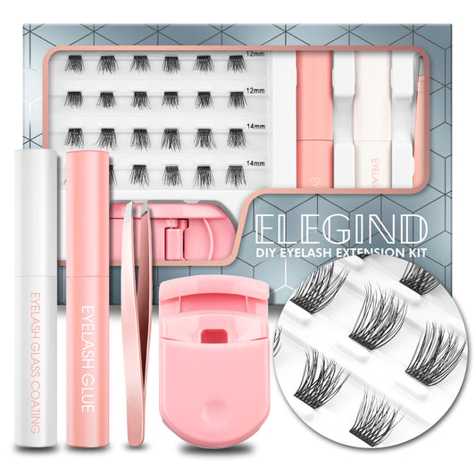Eyelash Extension Kit With 3D Volume 12/14mm Lash Clusters Individual Lashes with glue ,Eyelash curler, tweezer in the pack