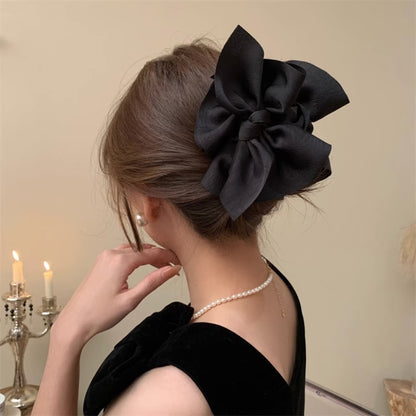 fabric large bow retro ponytail claw clip